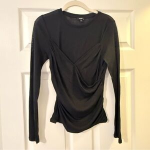 Express Black Draped Long Sleeve Top